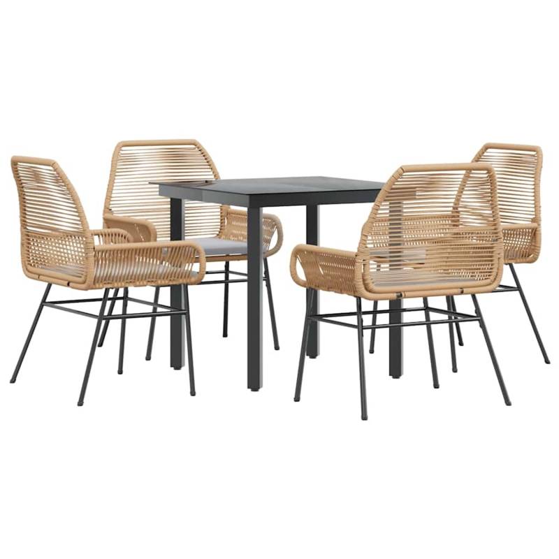 vidaXL 5-Tlg Garten-Essgruppe mit Kissen Braun Poly Rattan Glas 3334570 von VIDAXL