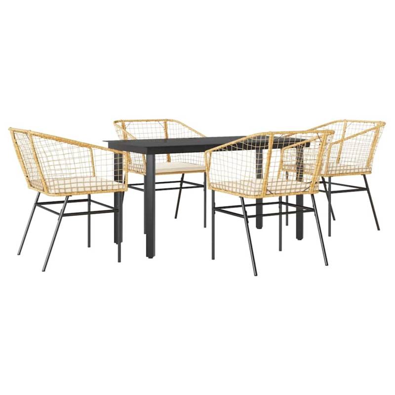 vidaXL 5-Tlg Garten-Essgruppe mit Kissen Braun Poly Rattan Glas 3334606 von VIDAXL