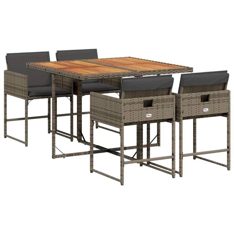 vidaXL 5-Tlg Garten-Essgruppe mit Kissen Grau Poly Rattan 3211262 von VIDAXL
