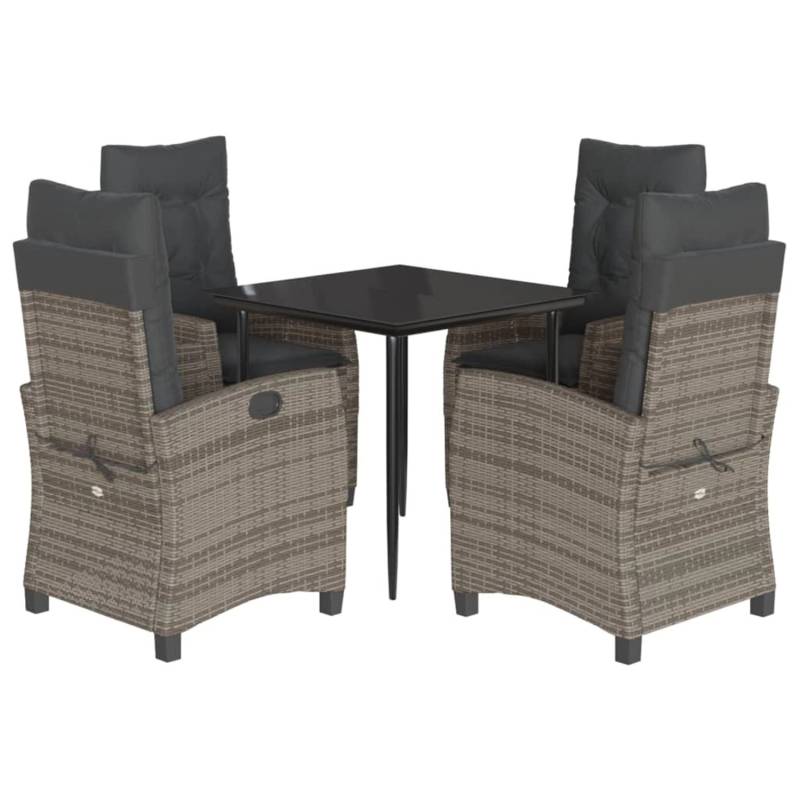 vidaXL 5-Tlg Garten-Essgruppe mit Kissen Grau Poly Rattan 3212783 von VIDAXL