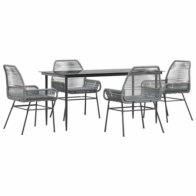 vidaXL 5-Tlg Garten-Essgruppe mit Kissen Grau Poly Rattan Glas 3334481 von VIDAXL