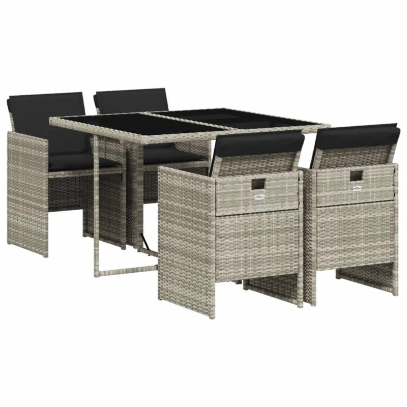 vidaXL 5-Tlg Garten-Essgruppe mit Kissen Hellgrau Poly Rattan 3210539 von VIDAXL