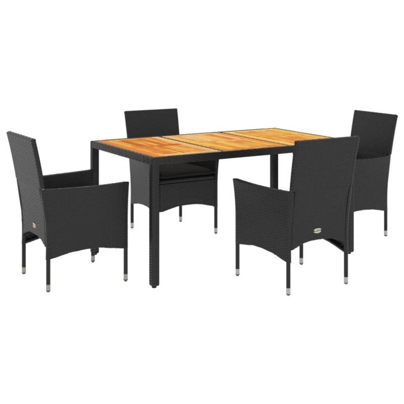 vidaXL 5-Tlg Garten-Essgruppe mit Kissen Schwarz Poly Rattan Akazie 3278671 von VIDAXL