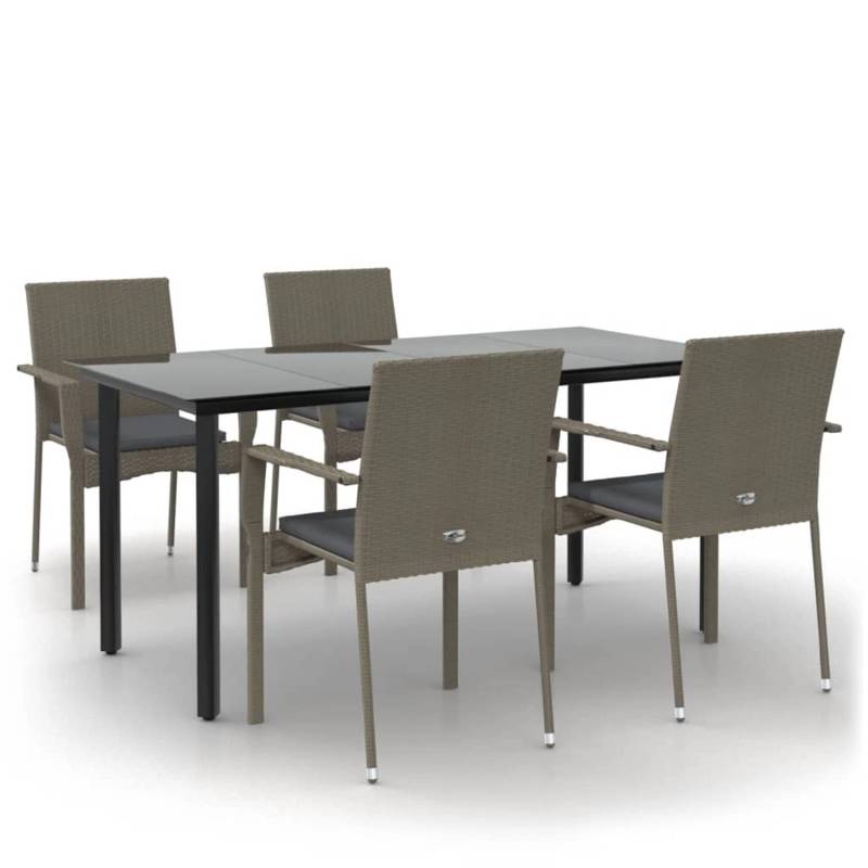 vidaXL 5-Tlg Garten-Essgruppe mit Kissen Schwarz und Grau Poly Rattan 3185140 von VIDAXL