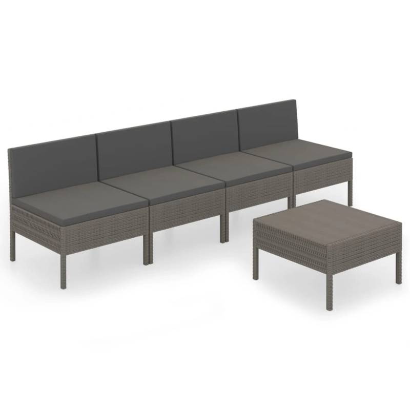 vidaXL 5-Tlg Garten-Lounge-Set mit Auflagen Poly Rattan Grau 3094326 von VIDAXL