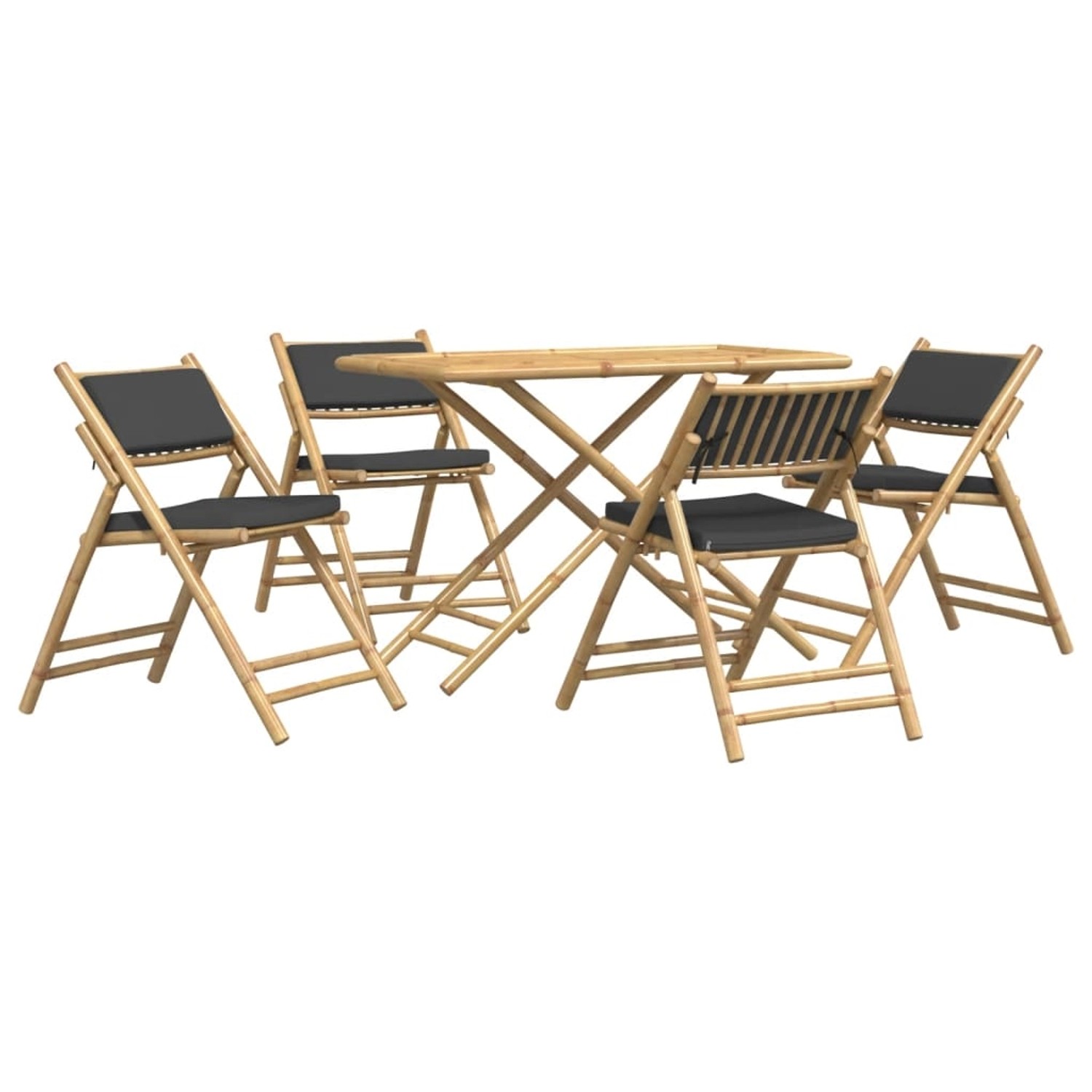 vidaXL 5-tlg Bistro-Set Klappbar mit Dunkelgrauen Kissen Bambus vidaXL 5-tlg Bistro-Set Klappbar mit Dunkelgrauen Kissen Bambus von VIDAXL