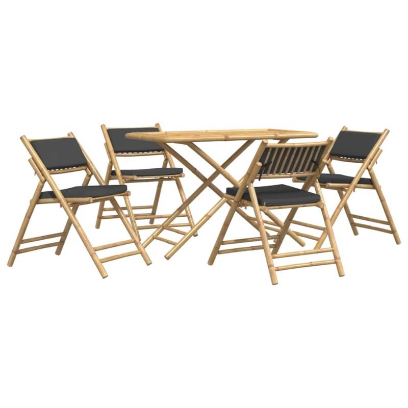 vidaXL 5-tlg Bistro-Set Klappbar mit Dunkelgrauen Kissen Bambus von VIDAXL