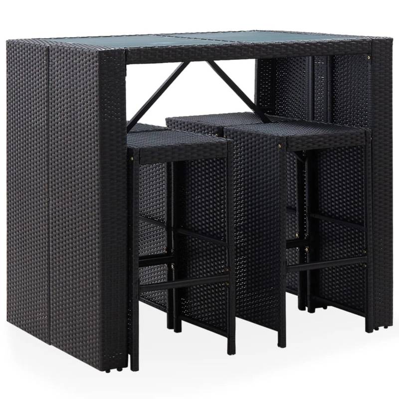 vidaXL 5-tlg Garten-Bar-Set Poly Rattan und Glas Schwarz von VIDAXL
