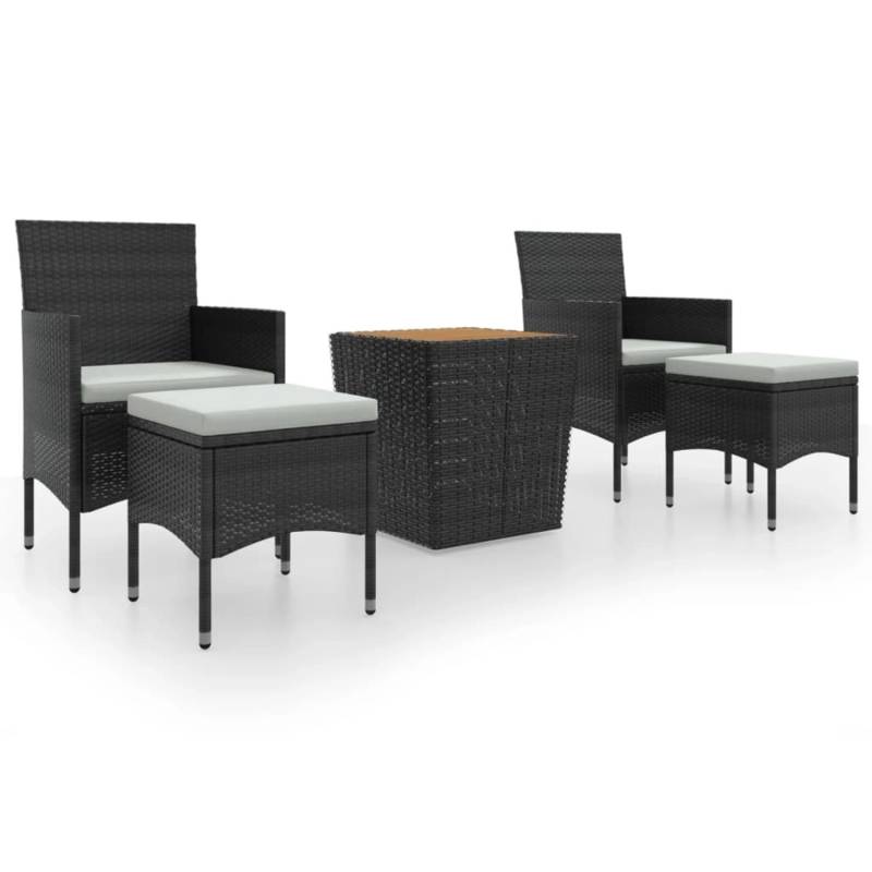 vidaXL 5-tlg Garten-Bistro-Set Poly Rattan Massivholz Akazie Schwarz Modell 1 von VIDAXL