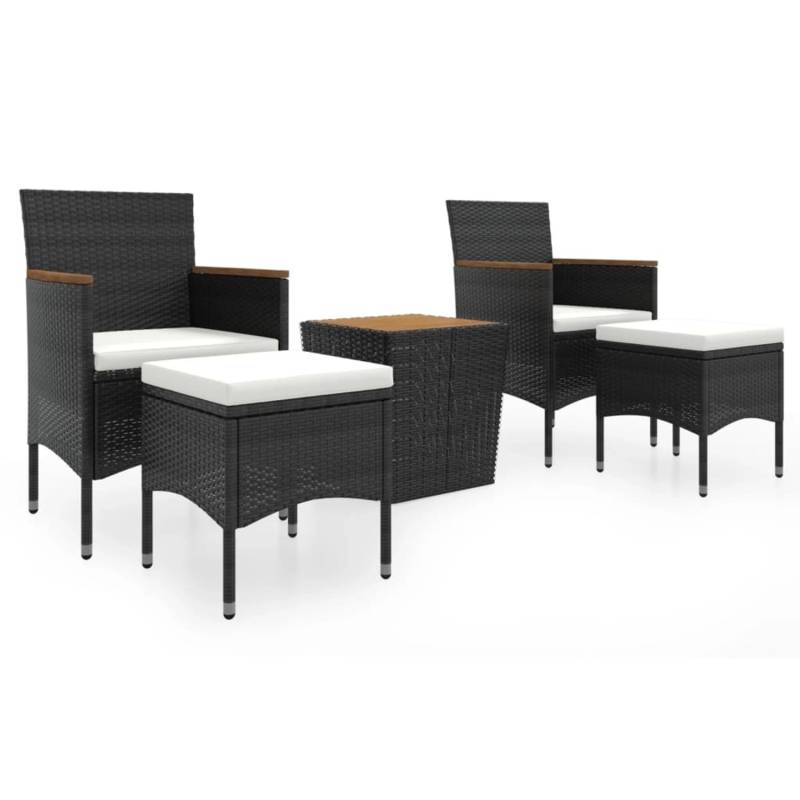 vidaXL 5-tlg Garten-Bistro-Set Poly Rattan Massivholz Akazie Schwarz Modell 2 von VIDAXL