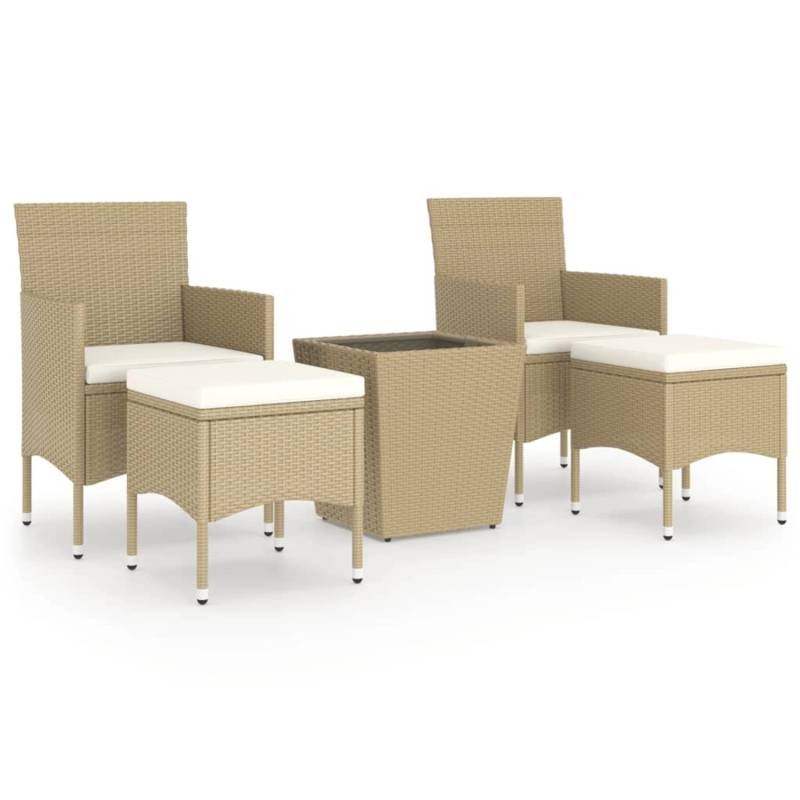 vidaXL 5-tlg Garten-Bistro-Set Poly Rattan und Hartglas Beige Modell 1 von VIDAXL