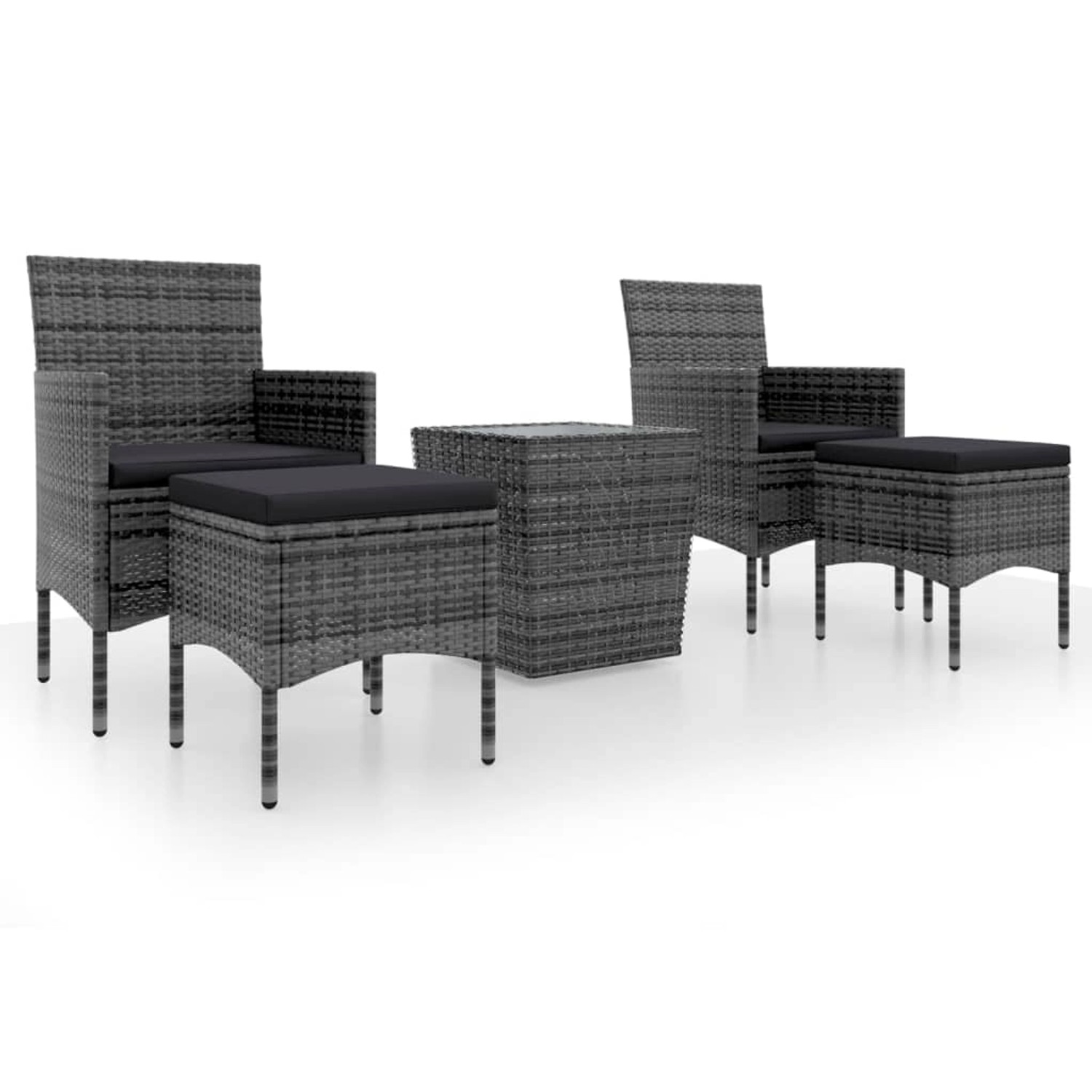 vidaXL 5-tlg Garten-Bistro-Set Poly Rattan und Hartglas Grau Modell 1 von VIDAXL