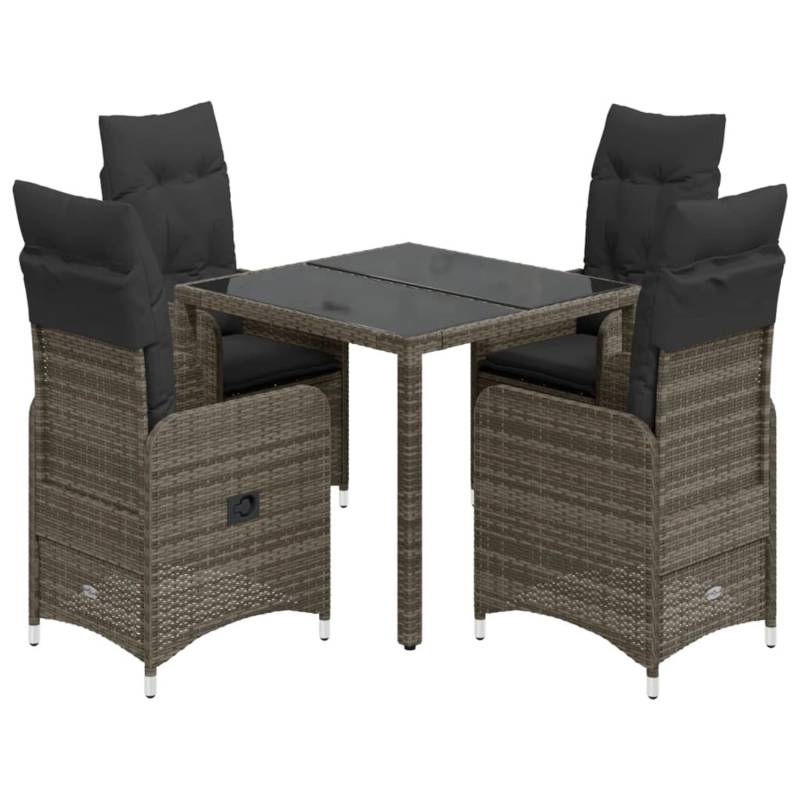 vidaXL 5-tlg Garten-Bistro-Set mit Kissen Grau Poly Rattan Modell 14 von VIDAXL