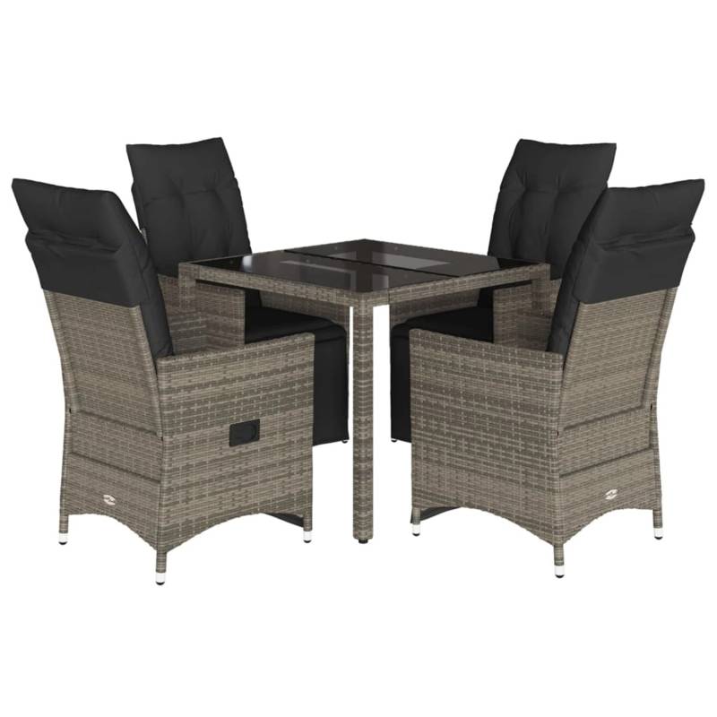 vidaXL 5-tlg Garten-Bistro-Set mit Kissen Grau Poly Rattan Modell 15 von VIDAXL