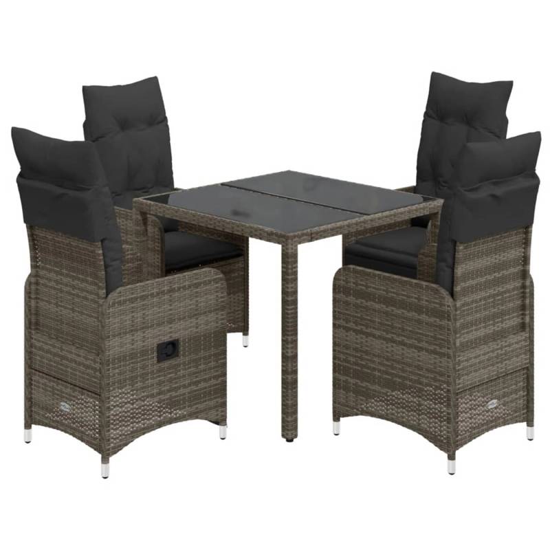 vidaXL 5-tlg Garten-Bistro-Set mit Kissen Grau Poly Rattan Modell 16 von VIDAXL