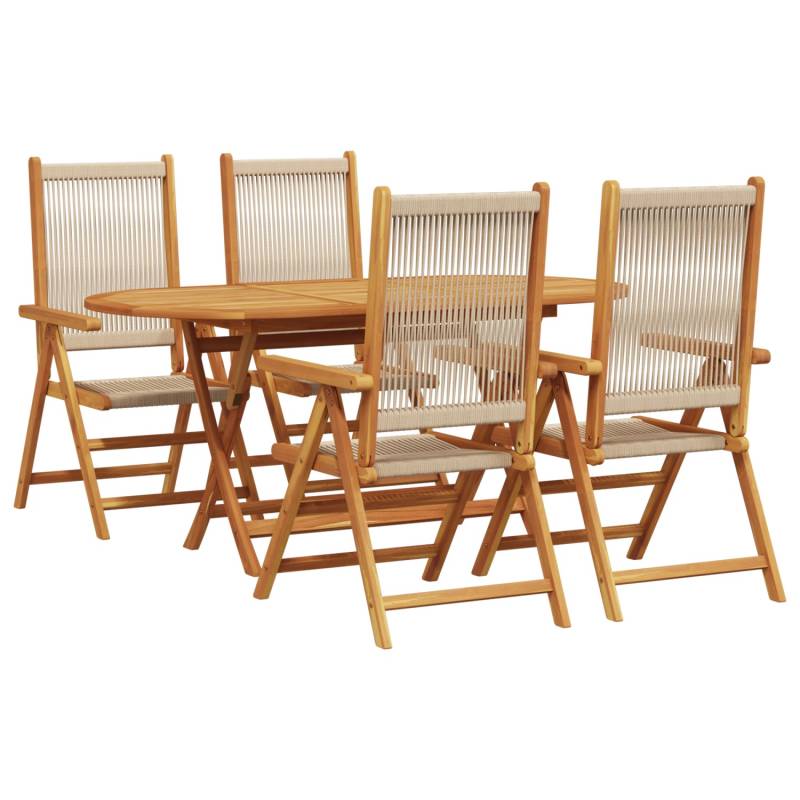 vidaXL 5-tlg Garten-Essgruppe Beige Massivholz Akazie & Poly Rattan 3375740 von VIDAXL