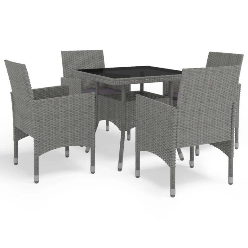 vidaXL 5-tlg Garten-Essgruppe Grau Poly Rattan und Glas Modell 1 von VIDAXL