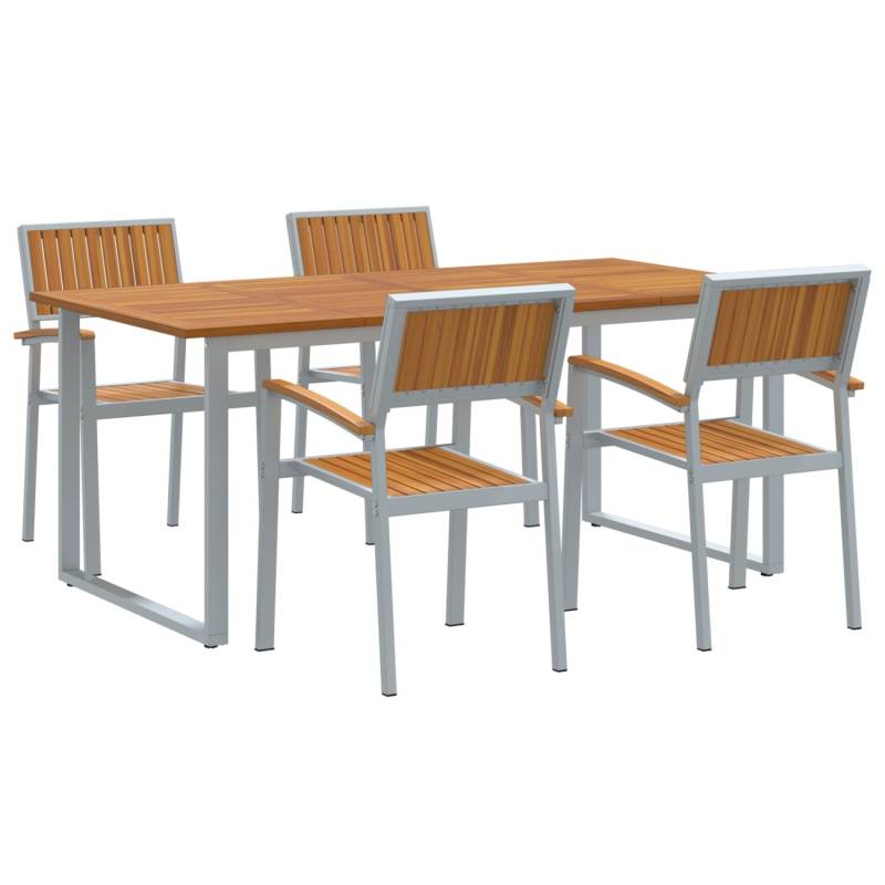 vidaXL 5-tlg Garten-Essgruppe Grau Stahl und Massivholz Akazie 3284355 von VIDAXL