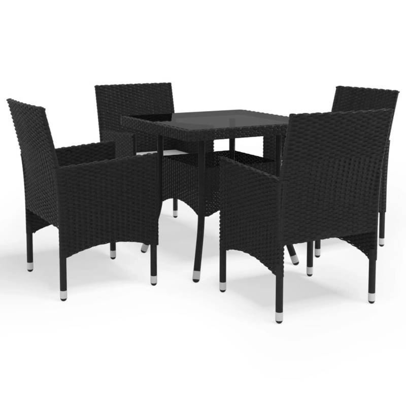 vidaXL 5-tlg Garten-Essgruppe Schwarz Poly Rattan und Glas Modell 1 von VIDAXL