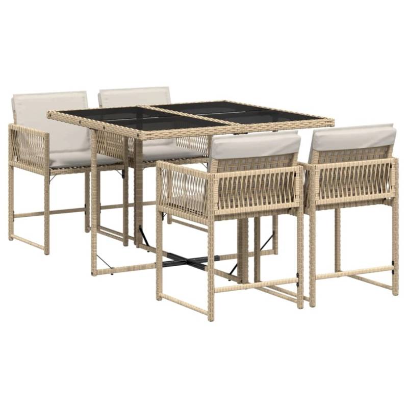 vidaXL 5-tlg Garten-Essgruppe mit Kissen Beige Poly Rattan Modell 65 von VIDAXL