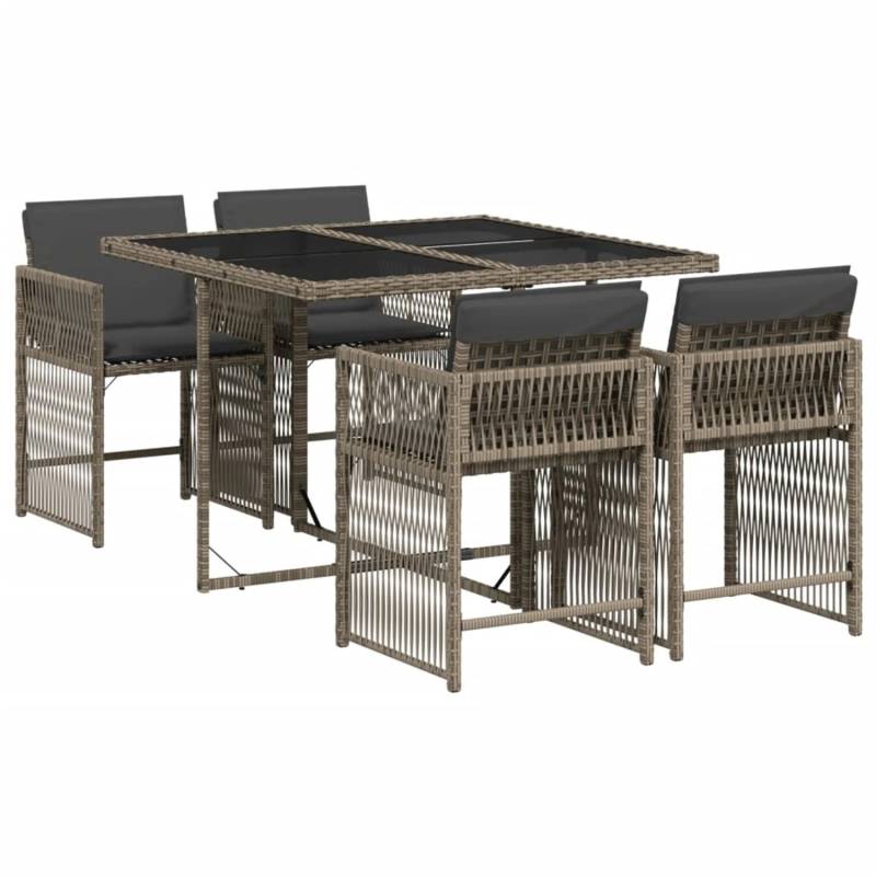 vidaXL 5-tlg Garten-Essgruppe mit Kissen Grau Poly Rattan Modell 100 von VIDAXL