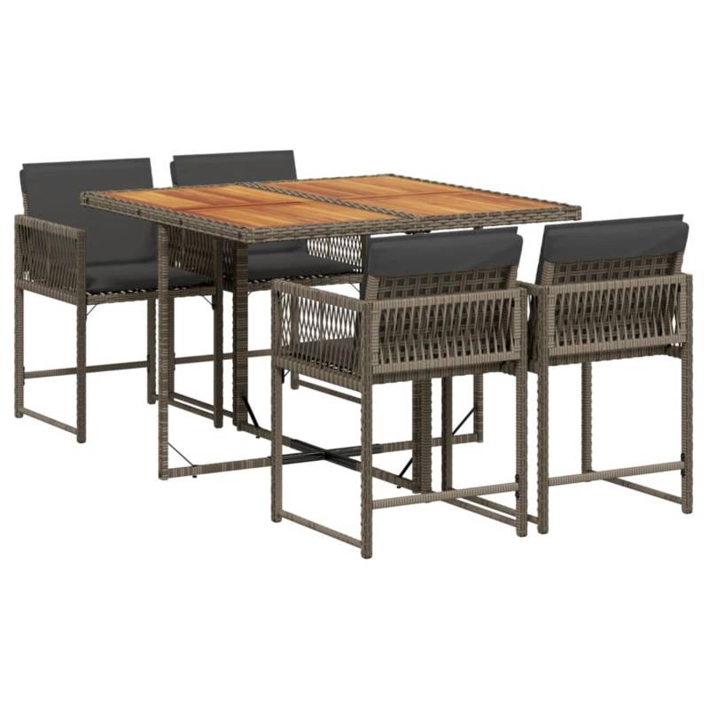 vidaXL 5-tlg Garten-Essgruppe mit Kissen Grau Poly Rattan Modell 108 von VIDAXL