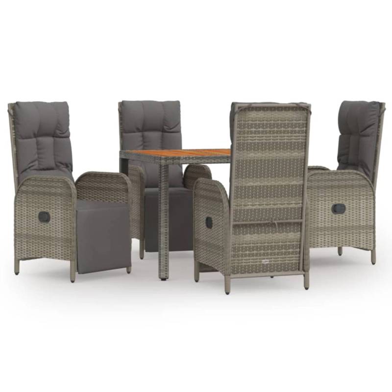 vidaXL 5-tlg Garten-Essgruppe mit Kissen Grau Poly Rattan Modell 13 von VIDAXL