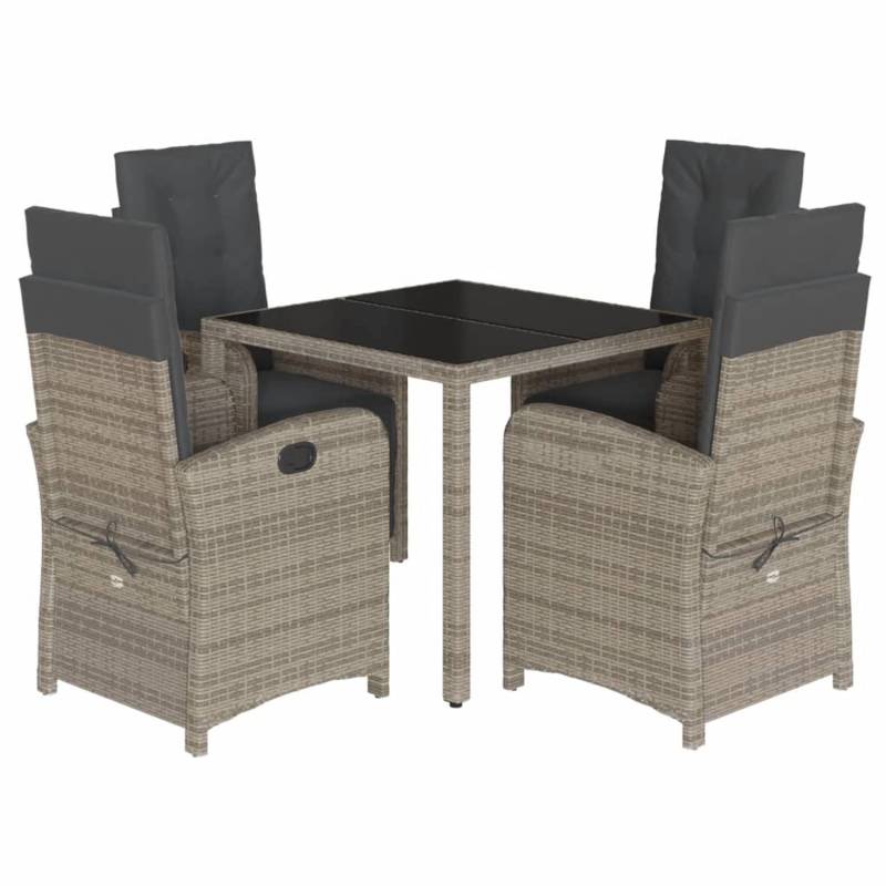 vidaXL 5-tlg Garten-Essgruppe mit Kissen Grau Poly Rattan Modell 39 von VIDAXL