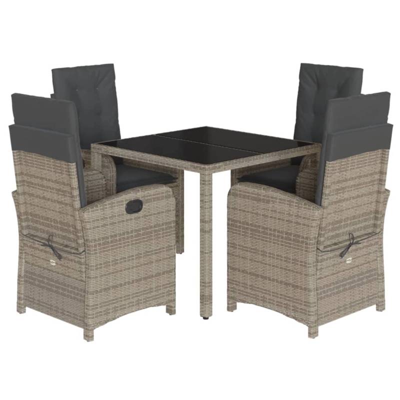 vidaXL 5-tlg Garten-Essgruppe mit Kissen Grau Poly Rattan Modell 70 von VIDAXL
