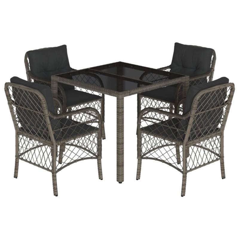 vidaXL 5-tlg Garten-Essgruppe mit Kissen Grau Poly Rattan Modell 79 von VIDAXL