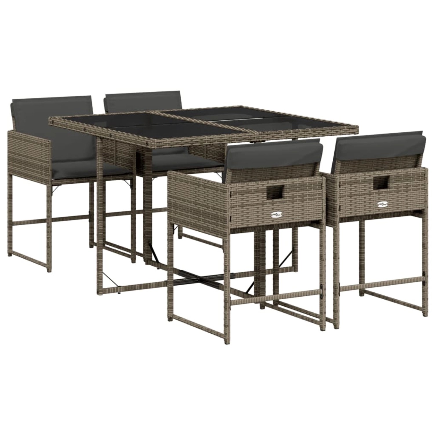 vidaXL 5-tlg Garten-Essgruppe mit Kissen Grau Poly Rattan Modell 90 vidaXL 5-tlg Garten-Essgruppe mit Kissen Grau Poly Rattan Modell 90 von VIDAXL