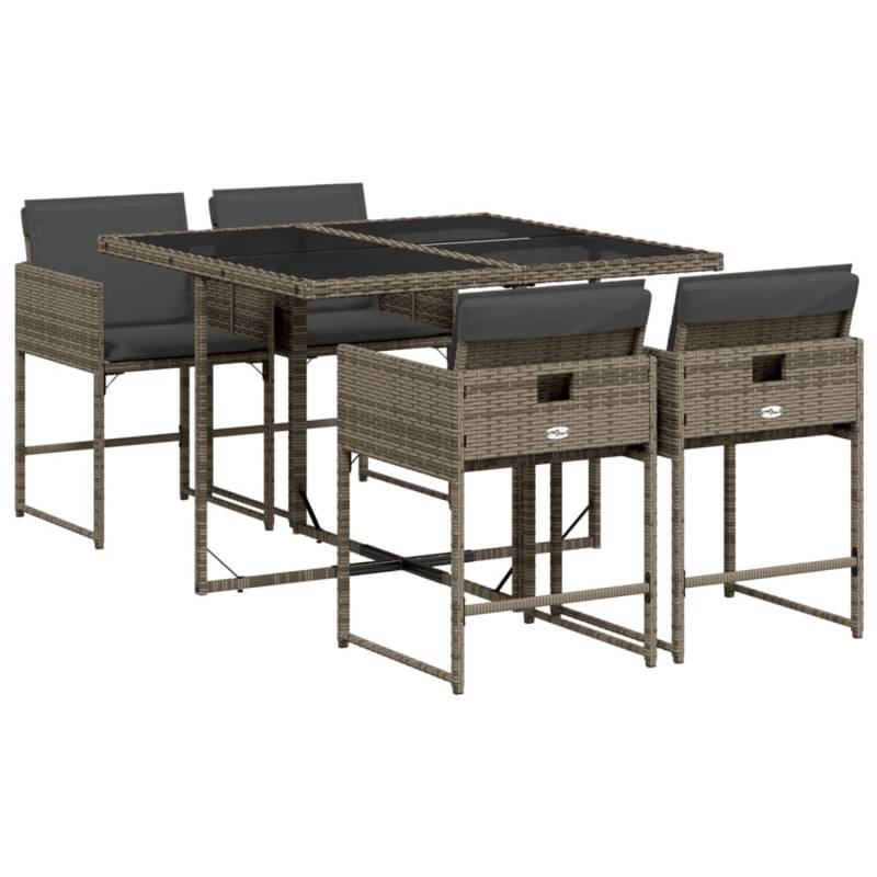 vidaXL 5-tlg Garten-Essgruppe mit Kissen Grau Poly Rattan Modell 90 von VIDAXL