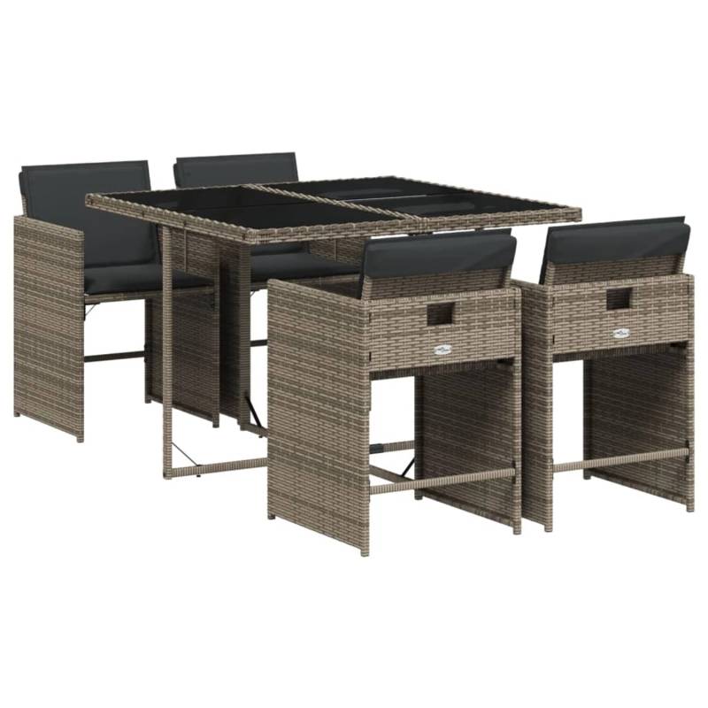 vidaXL 5-tlg Garten-Essgruppe mit Kissen Grau Poly Rattan Modell 99 von VIDAXL