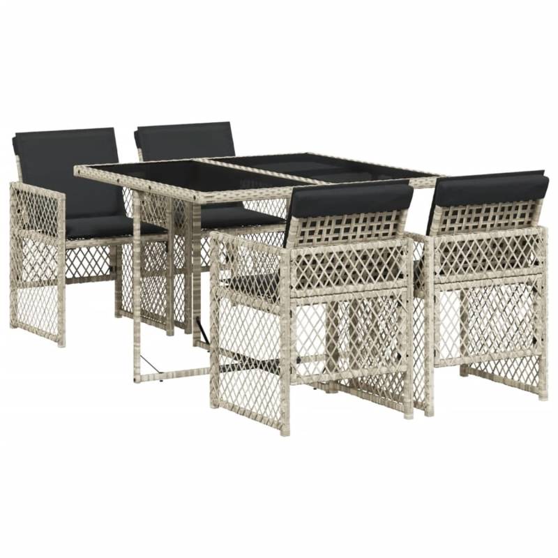 vidaXL 5-tlg Garten-Essgruppe mit Kissen Hellgrau Poly Rattan Modell 30 von VIDAXL