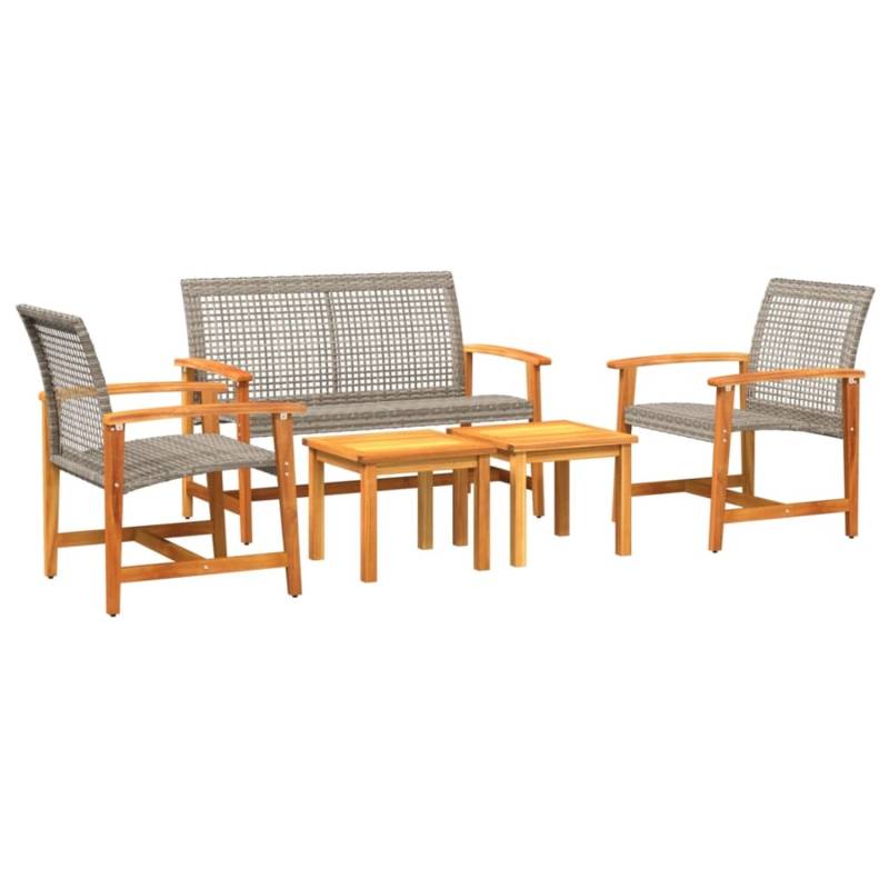 vidaXL 5-tlg Garten-Lounge-Set Grau Poly Rattan und Akazienholz von VIDAXL