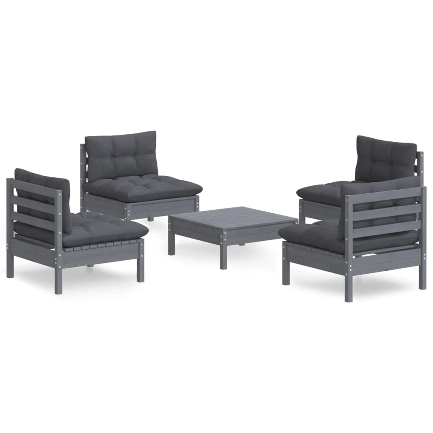 vidaXL 5-tlg Garten-Lounge-Set mit Anthrazit Kissen Kiefernholz Modell 8 vidaXL 5-tlg Garten-Lounge-Set mit Anthrazit Kissen Kiefernholz Modell 8 von VIDAXL