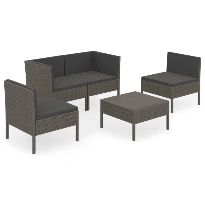 vidaXL 5-tlg Garten-Lounge-Set mit Auflagen Poly Rattan Grau Modell 13 von VIDAXL