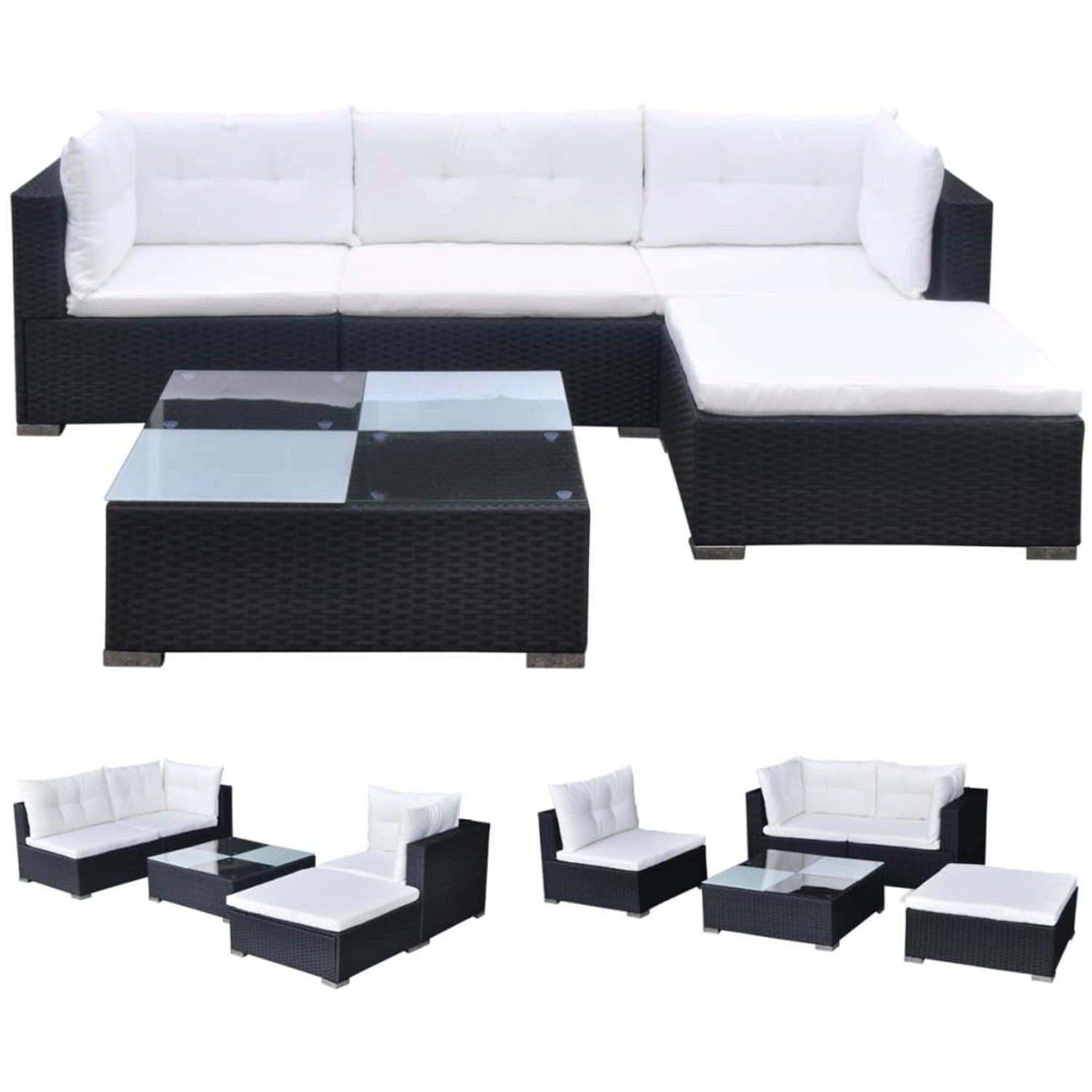 vidaXL 5-tlg Garten-Lounge-Set mit Auflagen Poly Rattan Schwarz Modell 2 vidaXL 5-tlg Garten-Lounge-Set mit Auflagen Poly Rattan Schwarz Modell 2 von VIDAXL