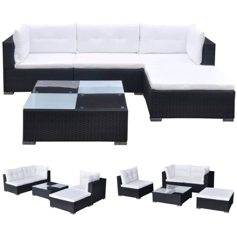 vidaXL 5-tlg Garten-Lounge-Set mit Auflagen Poly Rattan Schwarz Modell 2 von VIDAXL