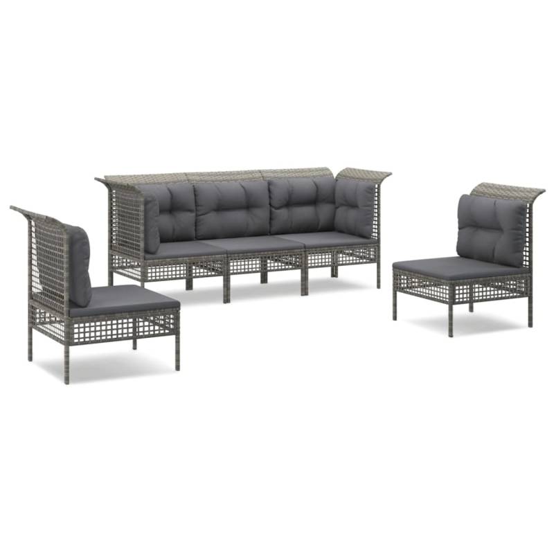 vidaXL 5-tlg Garten-Lounge-Set mit Kissen Grau Poly Rattan Modell 40 von VIDAXL