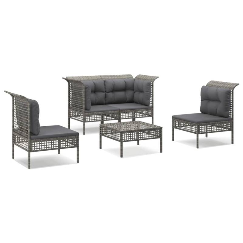 vidaXL 5-tlg Garten-Lounge-Set mit Kissen Grau Poly Rattan Modell 41 von VIDAXL
