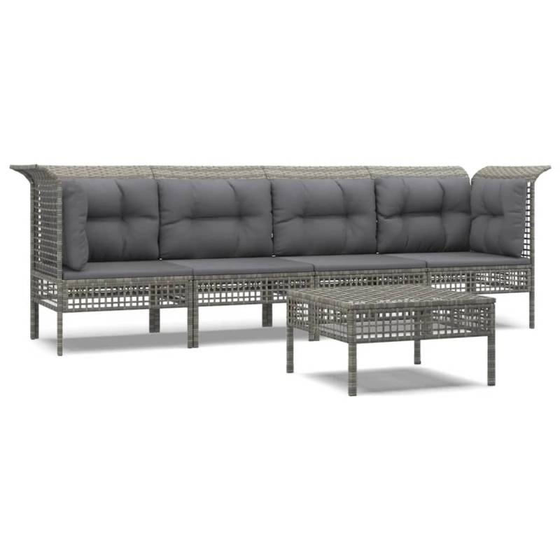 vidaXL 5-tlg Garten-Lounge-Set mit Kissen Grau Poly Rattan Modell 43 von VIDAXL