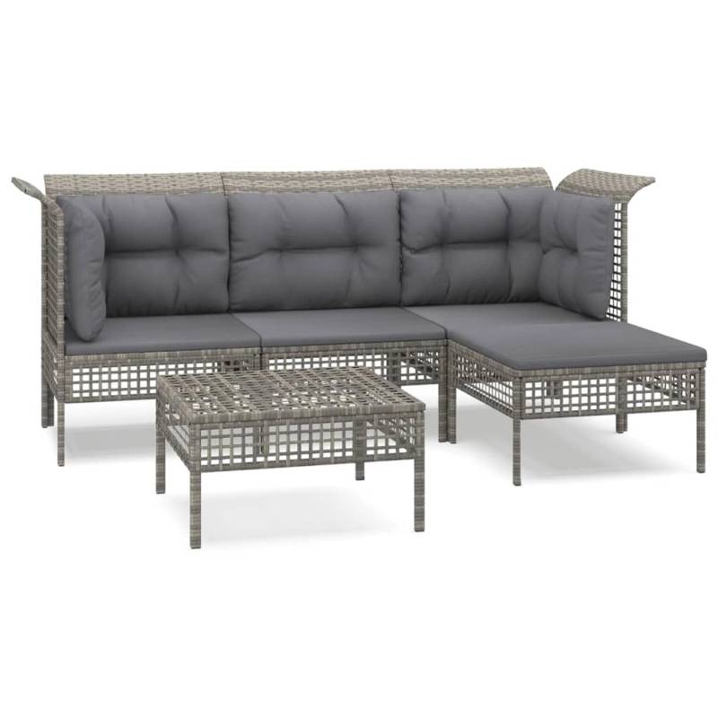 vidaXL 5-tlg Garten-Lounge-Set mit Kissen Grau Poly Rattan Modell 50 von VIDAXL