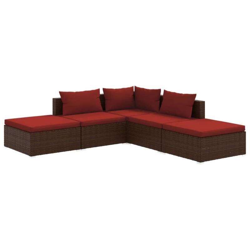 vidaXL 5-tlg Garten-Lounge-Set mit Kissen Poly Rattan Braun Modell 17 von VIDAXL