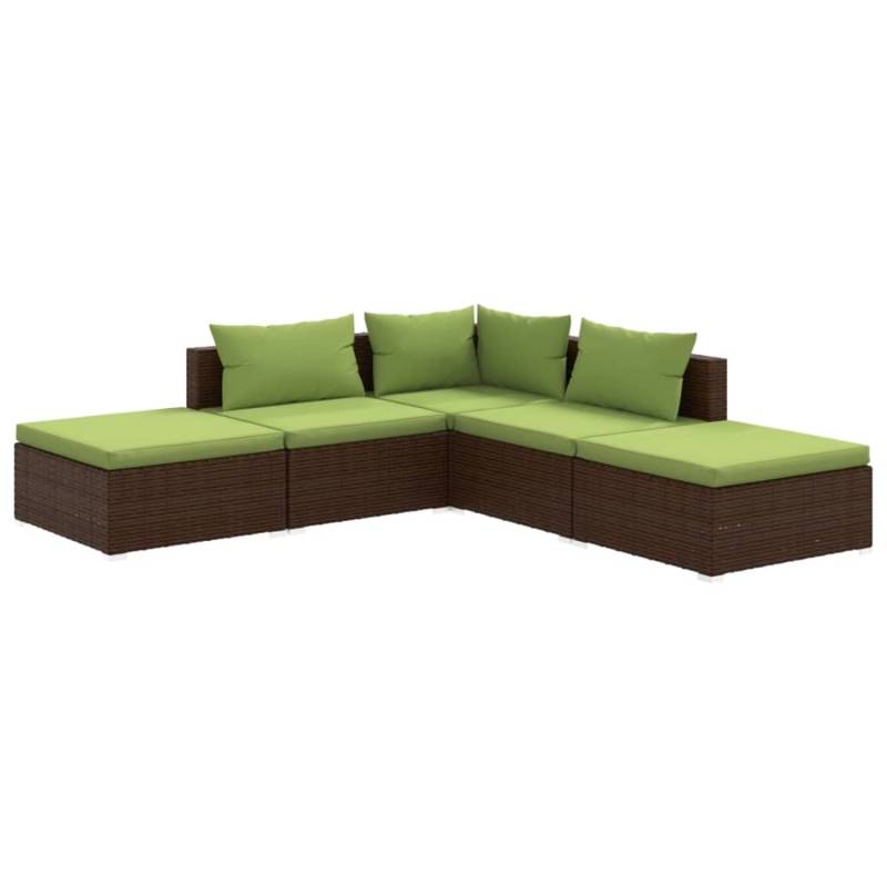 vidaXL 5-tlg Garten-Lounge-Set mit Kissen Poly Rattan Braun Modell 18 von VIDAXL