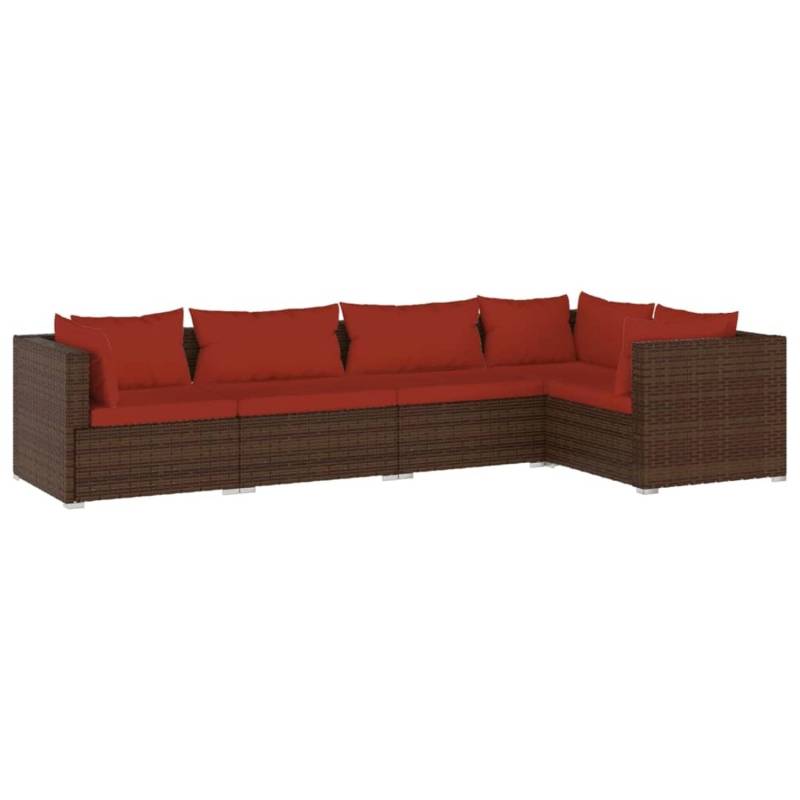 vidaXL 5-tlg Garten-Lounge-Set mit Kissen Poly Rattan Braun Modell 35 von VIDAXL