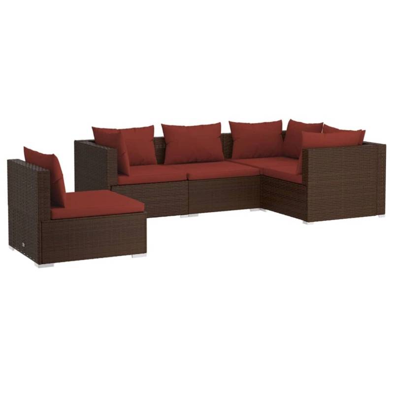 vidaXL 5-tlg Garten-Lounge-Set mit Kissen Poly Rattan Braun Modell 47 von VIDAXL