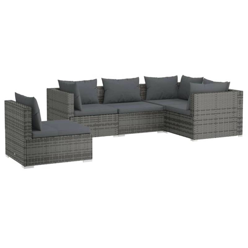 vidaXL 5-tlg Garten-Lounge-Set mit Kissen Poly Rattan Grau Modell 36 von VIDAXL