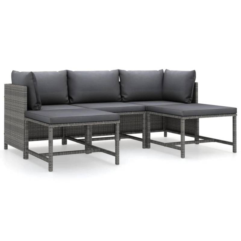 vidaXL 5-tlg Garten-Lounge-Set mit Kissen Poly Rattan Grau Modell 4 von VIDAXL
