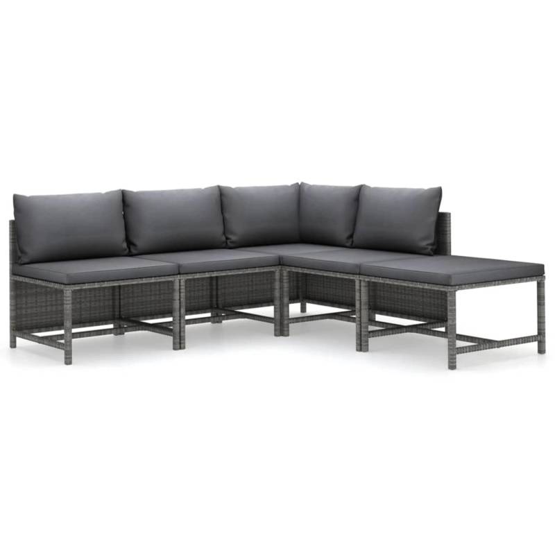 vidaXL 5-tlg Garten-Lounge-Set mit Kissen Poly Rattan Grau Modell 5 von VIDAXL